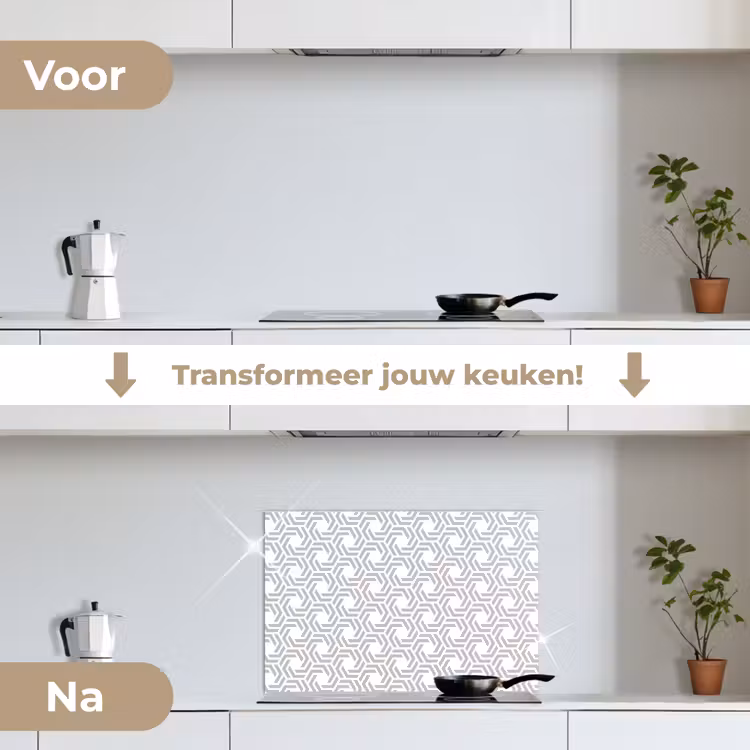 Grafisch - Patroon - Modern keuken achterwand spatscherm klein 900 -voor_na_NL