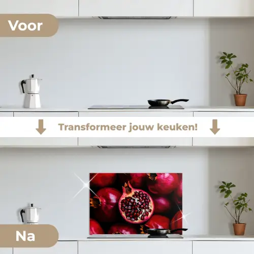 Granaatappel - Rood - Fruit keuken achterwand spatscherm klein -voor_na_NL