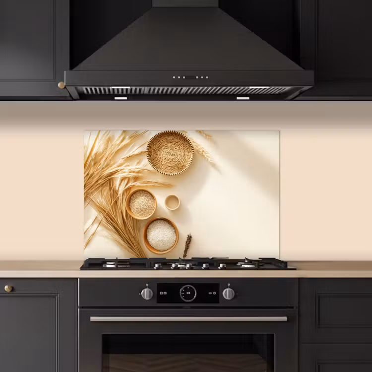 Granen - Hout - Kom - Beige keuken achterwand spatscherm klein -sfeer1