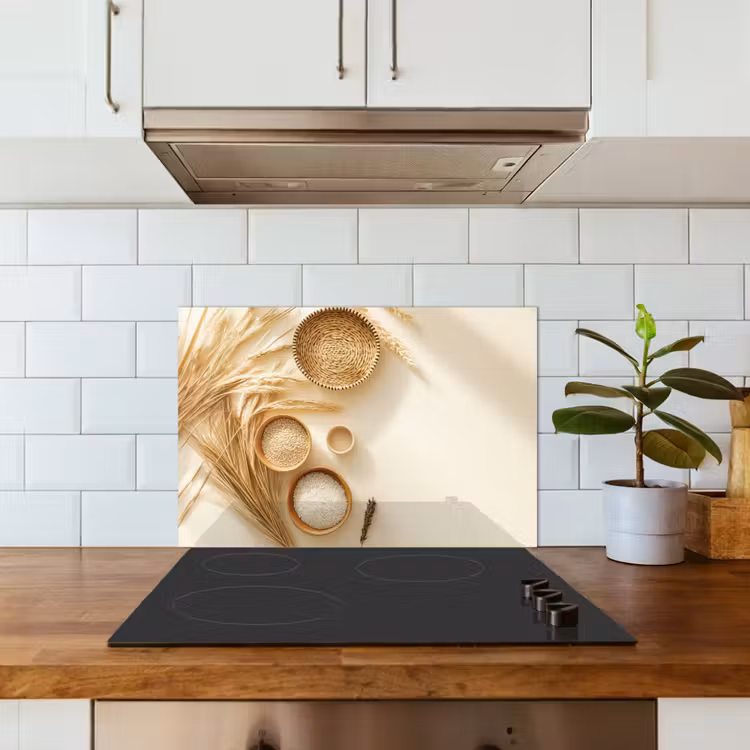 Granen - Hout - Kom - Beige keuken achterwand spatscherm klein -sfeer2