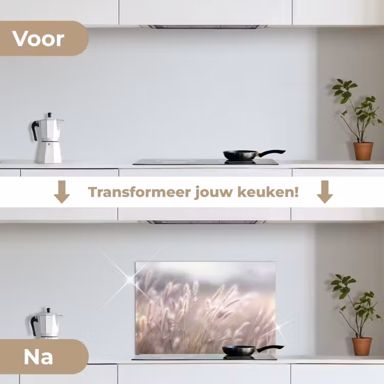 Graspluimen - Wind - Beige - Mistig keuken achterwand spatscherm klein -voor_na_NL