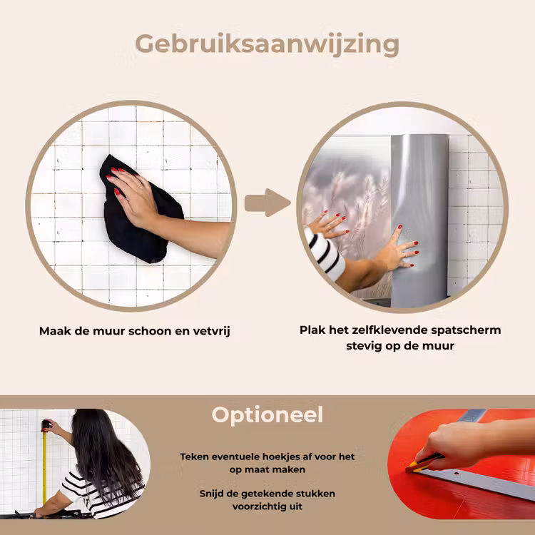 Graspluimen - Wind - Beige - Mistig keuken achterwand spatscherm klein -gebruiksaanwijzing_NL