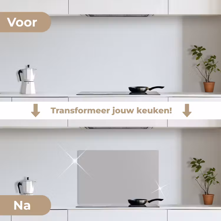 Grijs - Effen print keuken achterwand spatscherm klein 900 -voor_na_NL