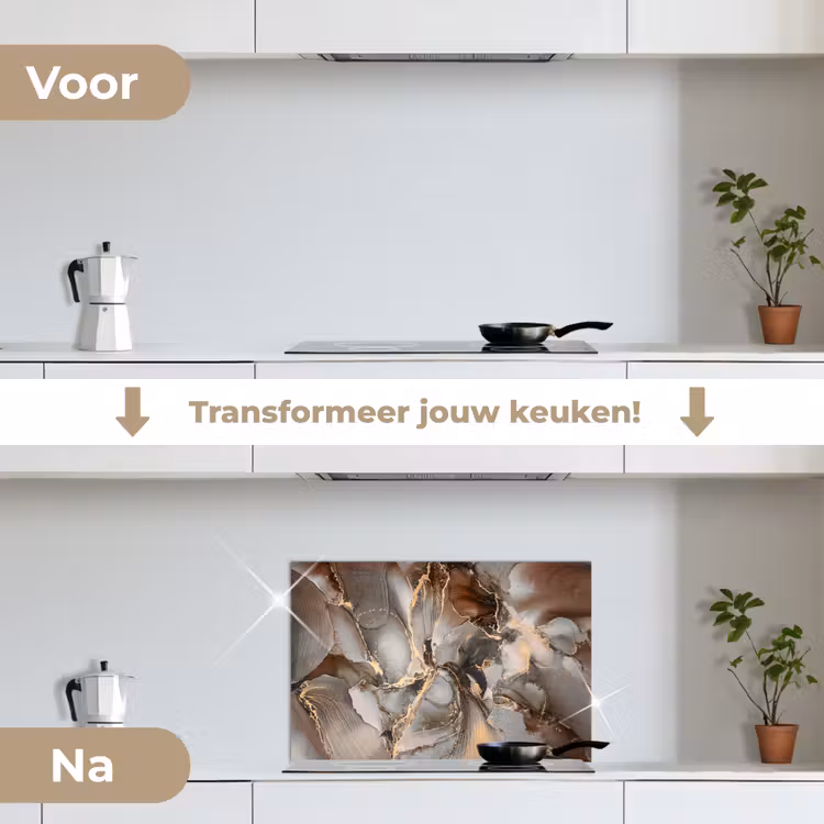 Grijs - Goud - Marmer - Marmerlook keuken achterwand spatscherm klein -voor_na_NL