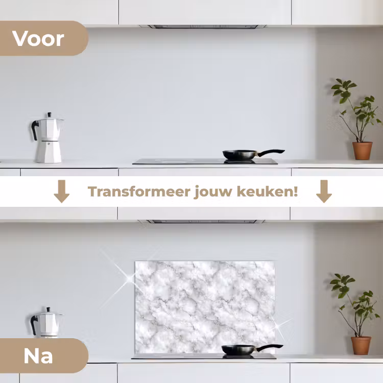 Grijs - Marmer - Klassiek - Aders keuken achterwand spatscherm klein 900 -voor_na_NL
