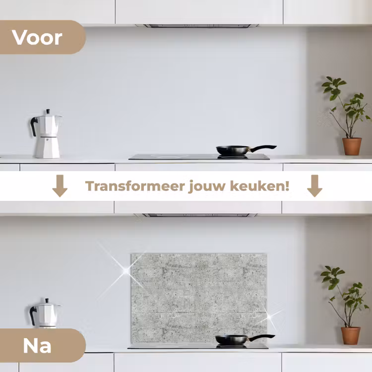 Grijs - Muur - Poriën keuken achterwand spatscherm klein 900 -voor_na_NL