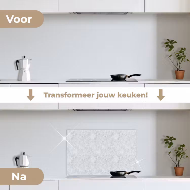 Grijs - Terrazzo-effect - Beton keuken achterwand spatscherm klein 900 -voor_na_NL