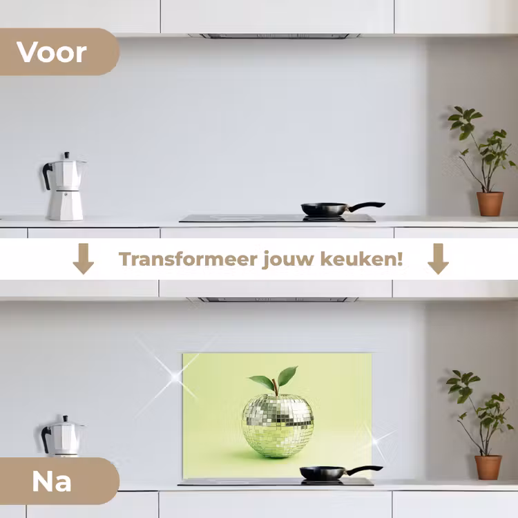 Groen - Disco - Decoratie - Appel keuken achterwand spatscherm klein -voor_na_NL