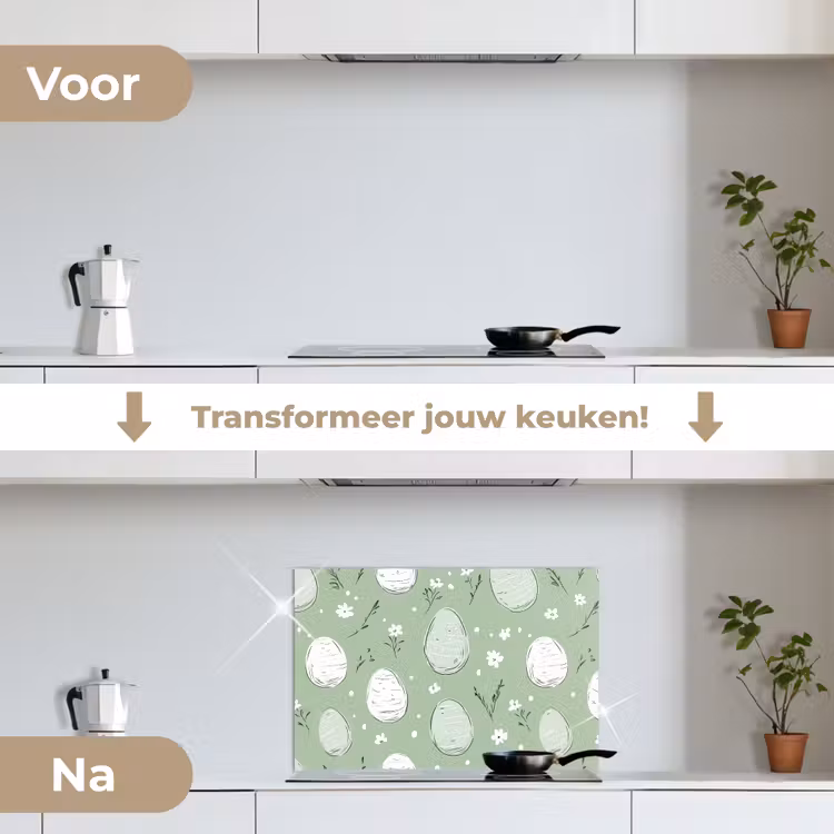 Groen - Eieren - Patroon keuken achterwand spatscherm klein -voor_na_NL