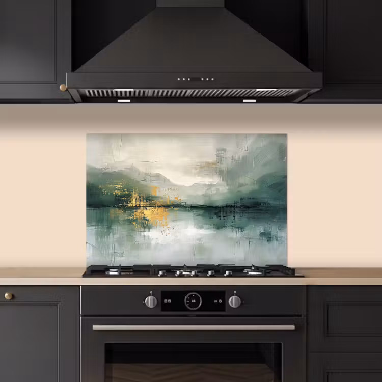 Groen - Modern - Abstract - Goud keuken achterwand spatscherm klein -sfeer1
