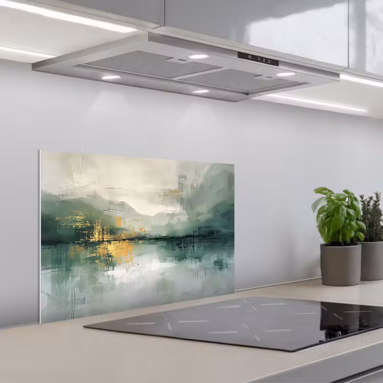Groen - Modern - Abstract - Goud keuken achterwand spatscherm klein -3d_schuin