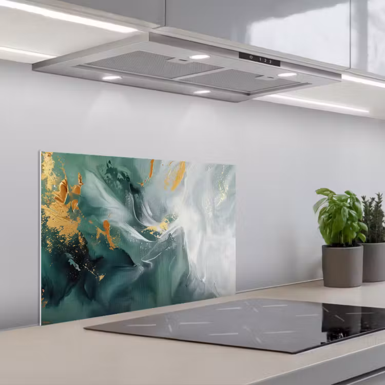 Groen - Modern - Marmer - Abstract keuken achterwand spatscherm klein -3d_schuin