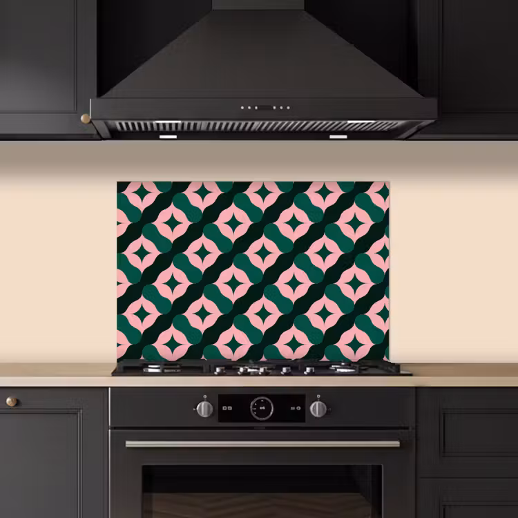 Groen - Roze - Retro - Sterren keuken achterwand spatscherm klein 900 -sfeer1