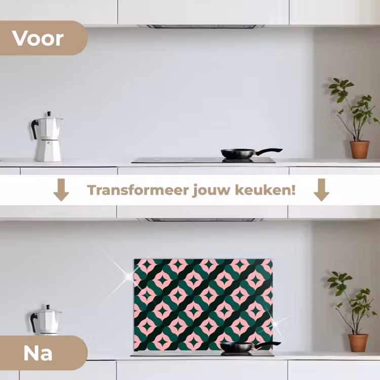 Groen - Roze - Retro - Sterren keuken achterwand spatscherm klein 900 -voor_na_NL