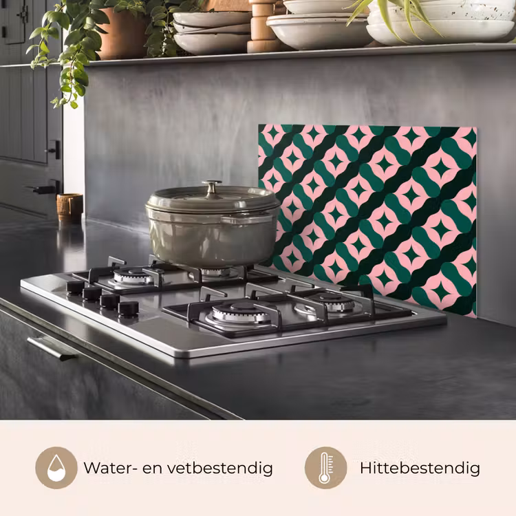 Groen - Roze - Retro - Sterren keuken achterwand spatscherm klein 900 -usp_NL