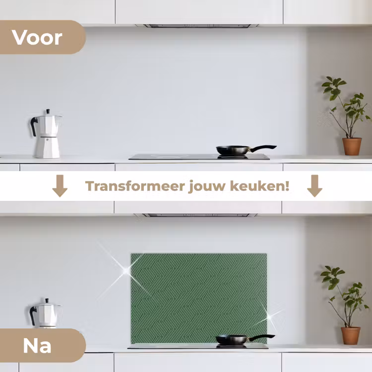 Groen - Strepen - Patroon keuken achterwand spatscherm klein 900 -voor_na_NL