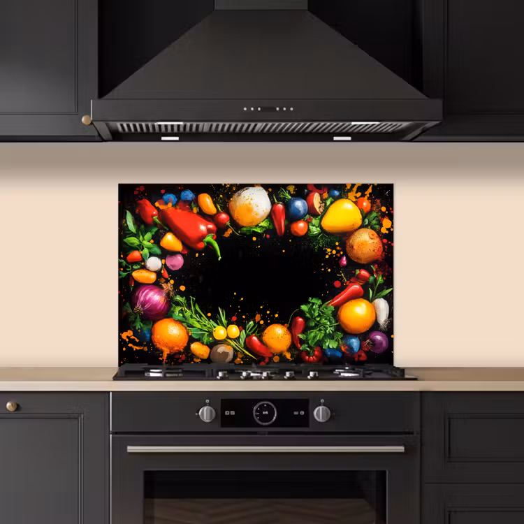 Groente - Graffiti - Kleurrijk - Koken - Abstract keuken achterwand spatscherm klein -sfeer1