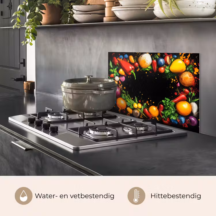 Groente - Graffiti - Kleurrijk - Koken - Abstract keuken achterwand spatscherm klein -usp_NL