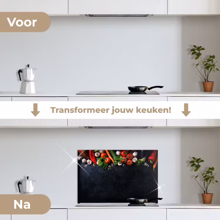 Groente - Kruiden - Specerijen - Zwart - Rustiek - Keuken keuken achterwand spatscherm klein -voor_na_NL
