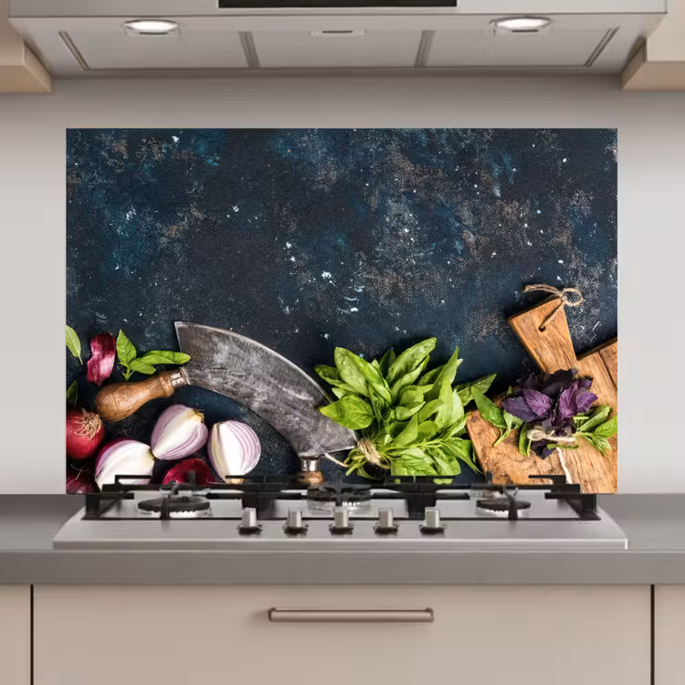Groente - Kruiden - Wiegemes - Ui - Specerijen - Rustiek keuken achterwand spatscherm klein -3d_website