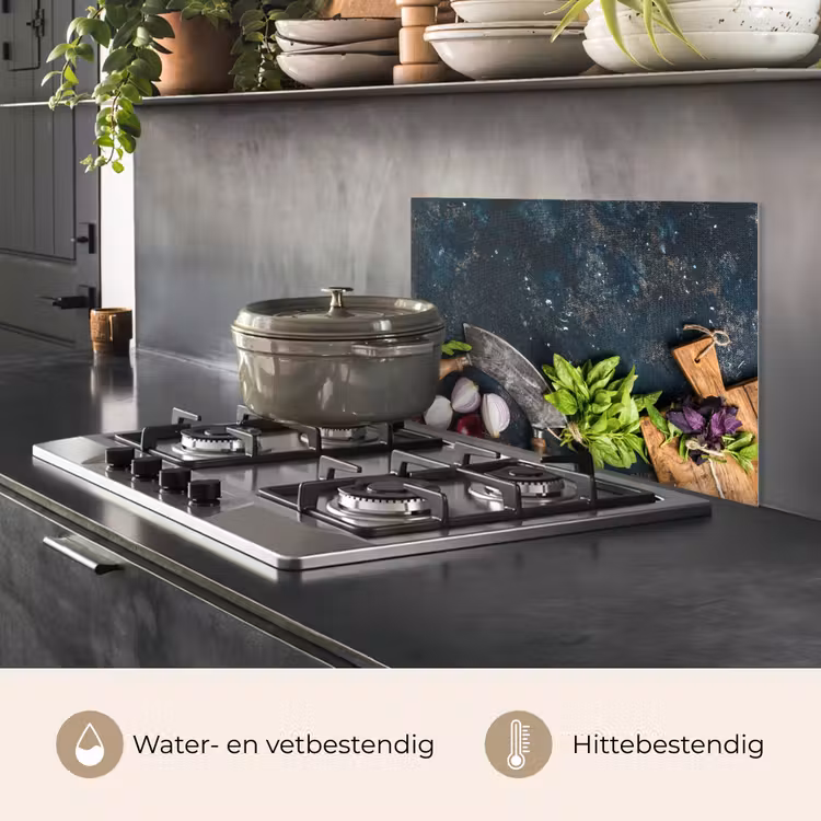 Groente - Kruiden - Wiegemes - Ui - Specerijen - Rustiek keuken achterwand spatscherm klein -usp_NL