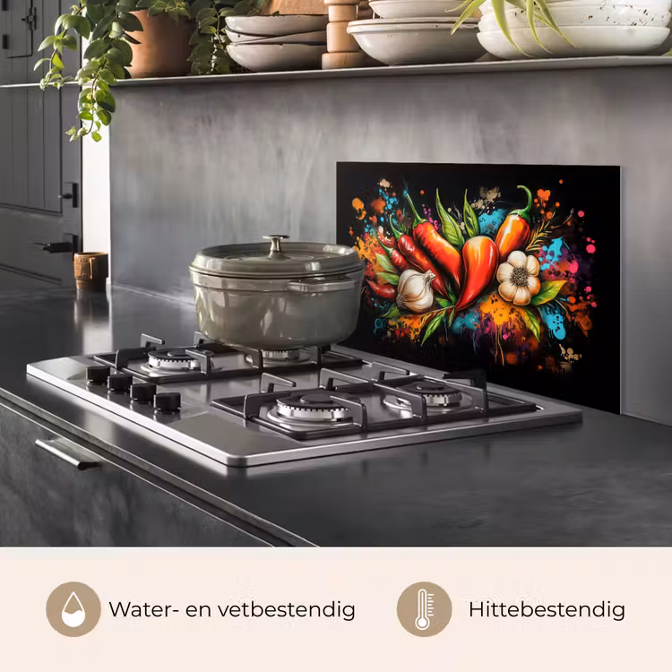 Groente - Peper - Knoflook - Graffiti - Verf - Kleurrijk keuken achterwand spatscherm klein -usp_NL