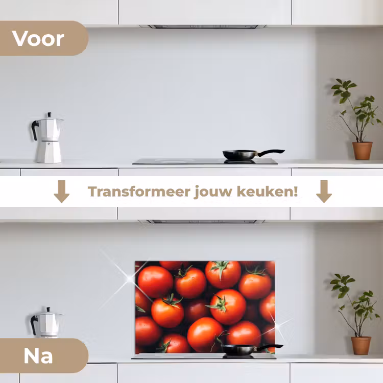 Groente - Rood - Tomaten keuken achterwand spatscherm klein -voor_na_NL