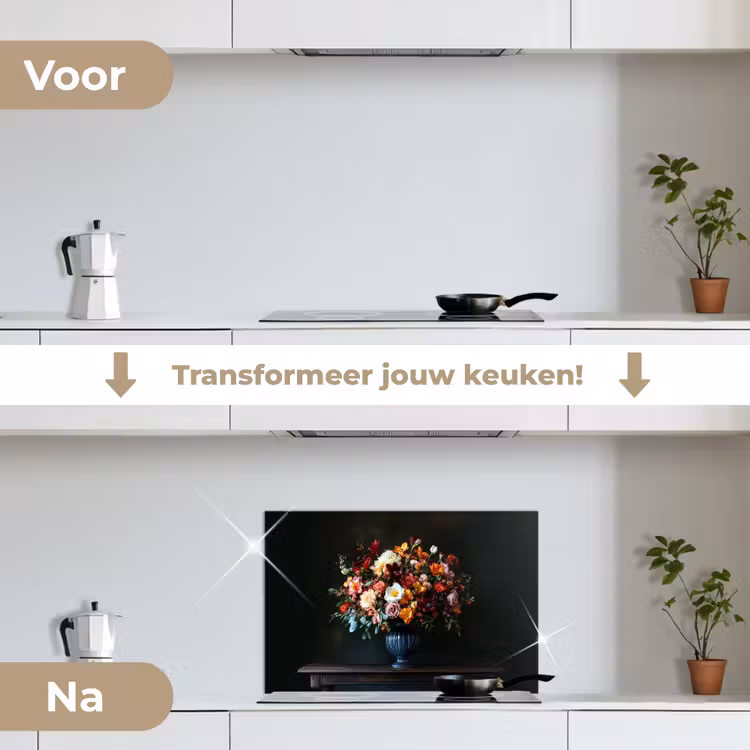 Groot - Bloemen - Vaas - Boeket keuken achterwand spatscherm klein -voor_na_NL