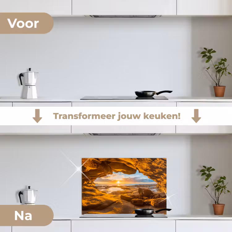 Grot - Zee - Horizon - Zonsondergang keuken achterwand spatscherm klein -voor_na_NL