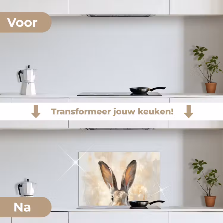 Haas - Oren - Bruin keuken achterwand spatscherm klein -voor_na_NL