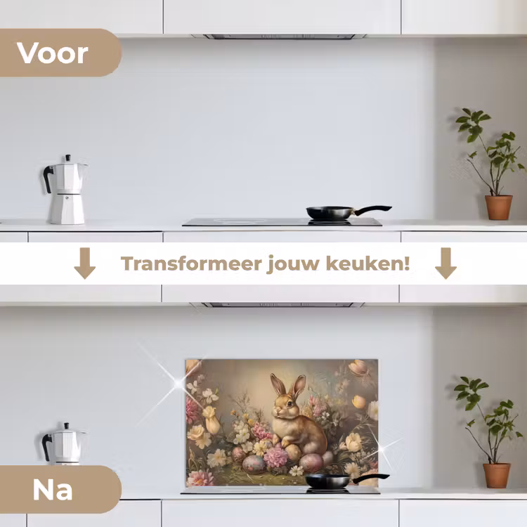 Haas - Stilleven - Bloemen keuken achterwand spatscherm klein -voor_na_NL