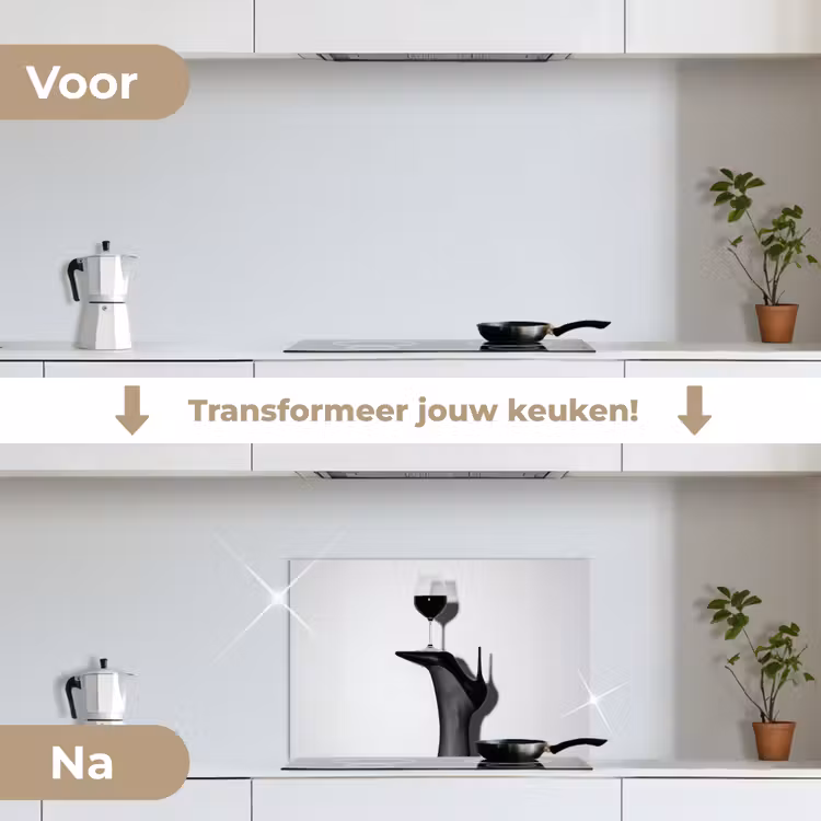 Hak - Wijn - Minimalistisch - Zwart keuken achterwand spatscherm klein -voor_na_NL