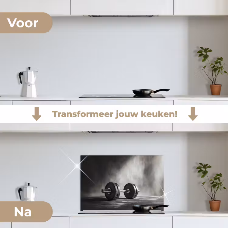 Halter - Gewichten - Zwart keuken achterwand spatscherm klein -voor_na_NL