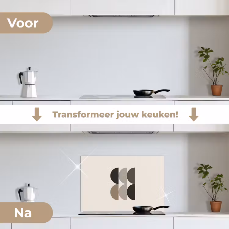 Halve cirkels - Aardetinten - Grafisch keuken achterwand spatscherm klein -voor_na_NL