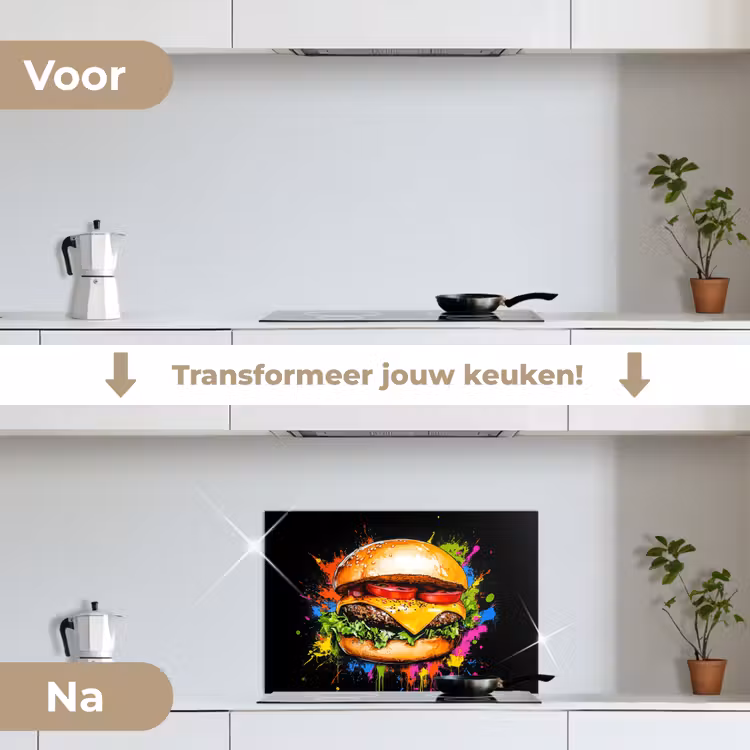 Hamburger - Graffiti - Verf - Kleurrijk - Eten - Abstract keuken achterwand spatscherm klein -voor_na_NL