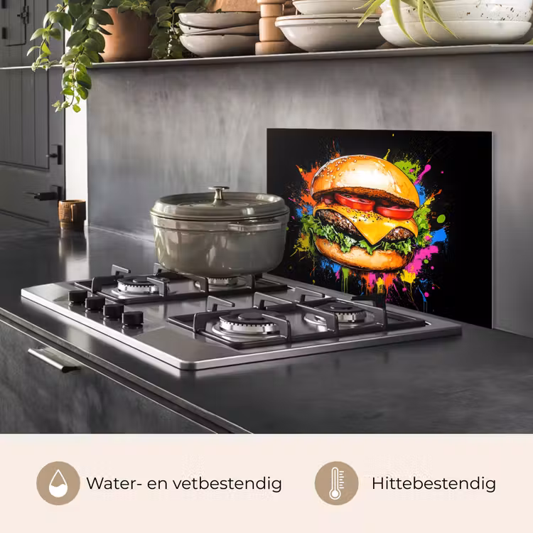 Hamburger - Graffiti - Verf - Kleurrijk - Eten - Abstract keuken achterwand spatscherm klein -usp_NL