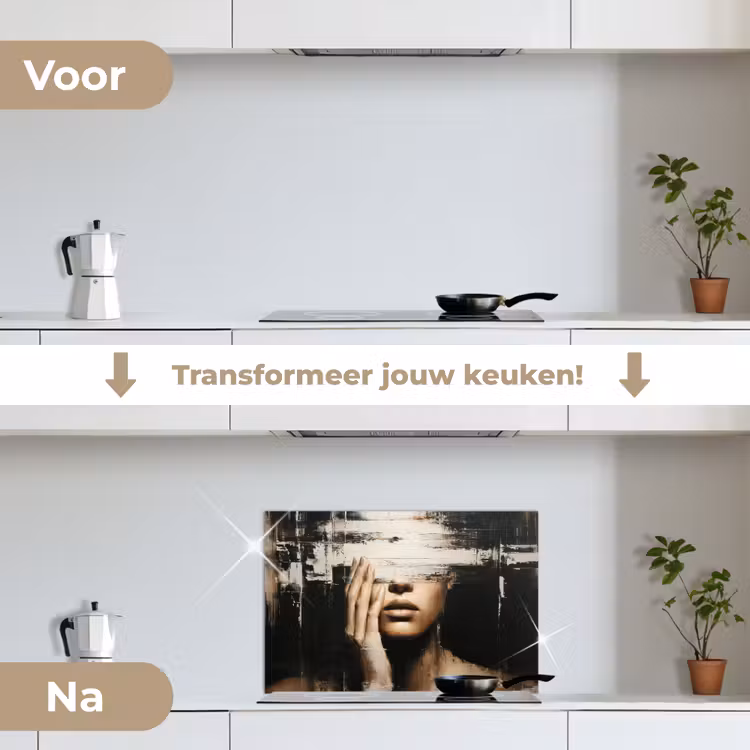 Hand - Gezicht - Strepen - Abstract keuken achterwand spatscherm klein -voor_na_NL