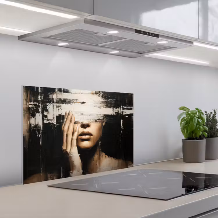 Hand - Gezicht - Strepen - Abstract keuken achterwand spatscherm klein -3d_schuin