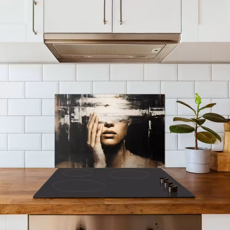 Hand - Gezicht - Strepen - Abstract keuken achterwand spatscherm klein -sfeer2