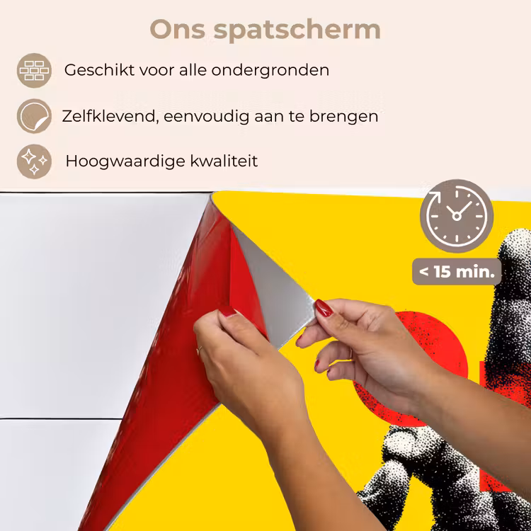 Hand - Rode cirkel - Geel keuken achterwand spatscherm klein -spatscherm_NL