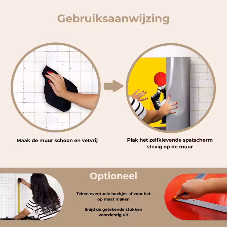 Hand - Rode cirkel - Geel keuken achterwand spatscherm klein -gebruiksaanwijzing_NL