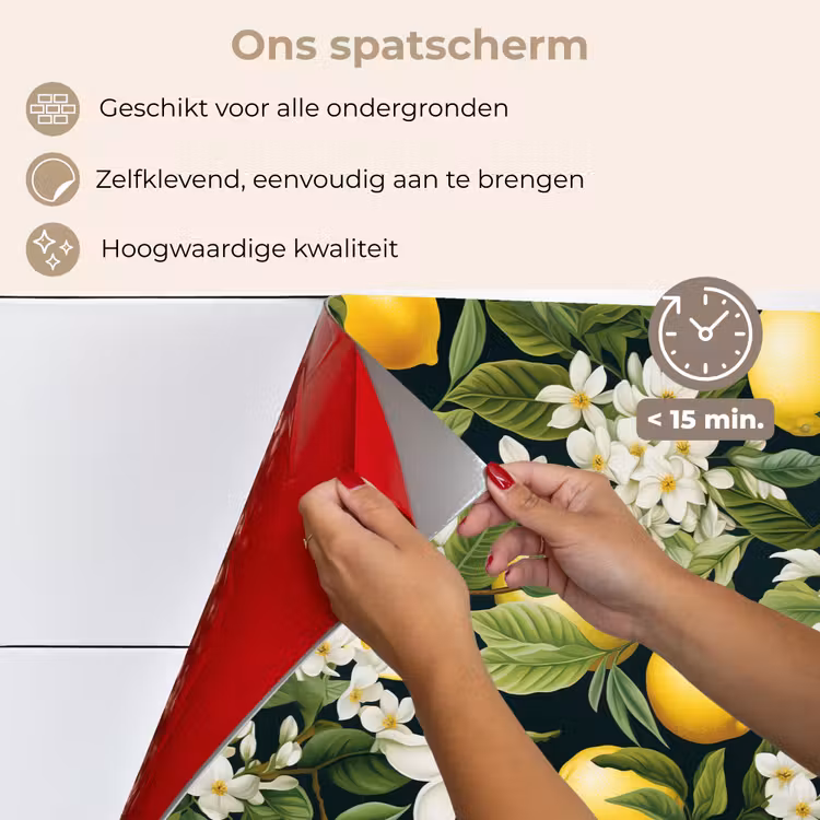 Hangende - Citroenen - Witte - Bloemetjes keuken achterwand spatscherm klein 900 -spatscherm_NL