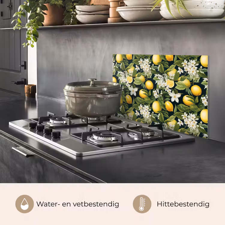 Hangende - Citroenen - Witte - Bloemetjes keuken achterwand spatscherm klein 900 -usp_NL