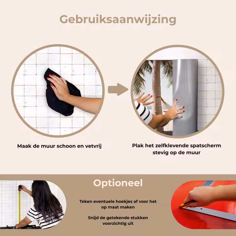 Hangmat - Palmbomen - Strand - Zee keuken achterwand spatscherm klein -gebruiksaanwijzing_NL