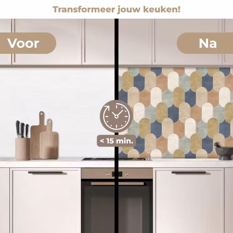 Harmonie - Patroon - Kleurrijk keuken achterwand 2 middel 871 -voor-na2_NL