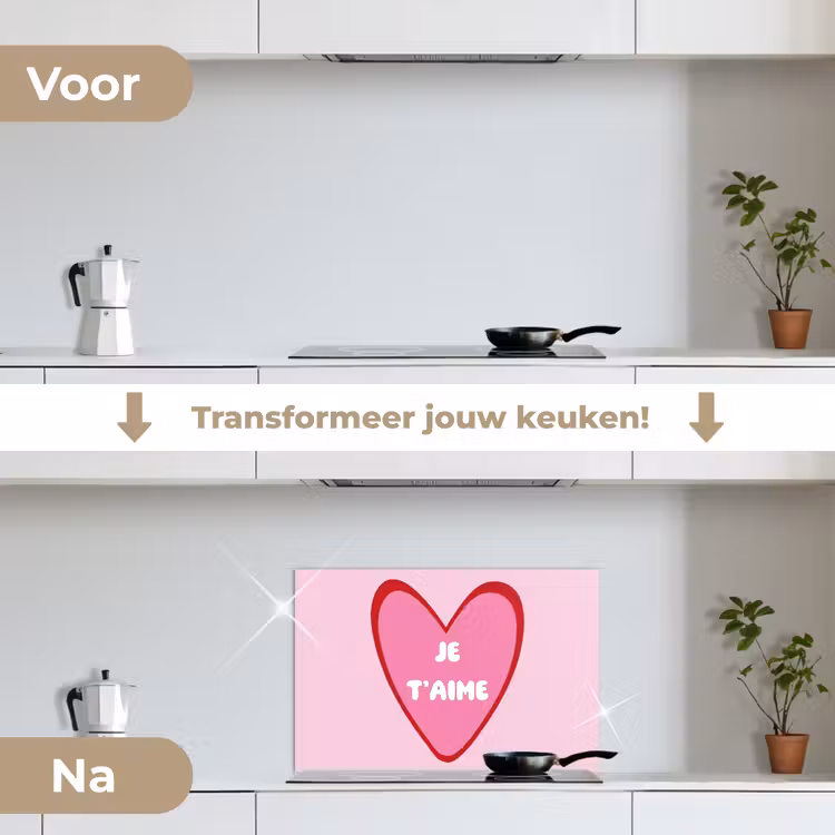 Hart - Frans - Valentijn - Roze keuken achterwand spatscherm klein -voor_na_NL