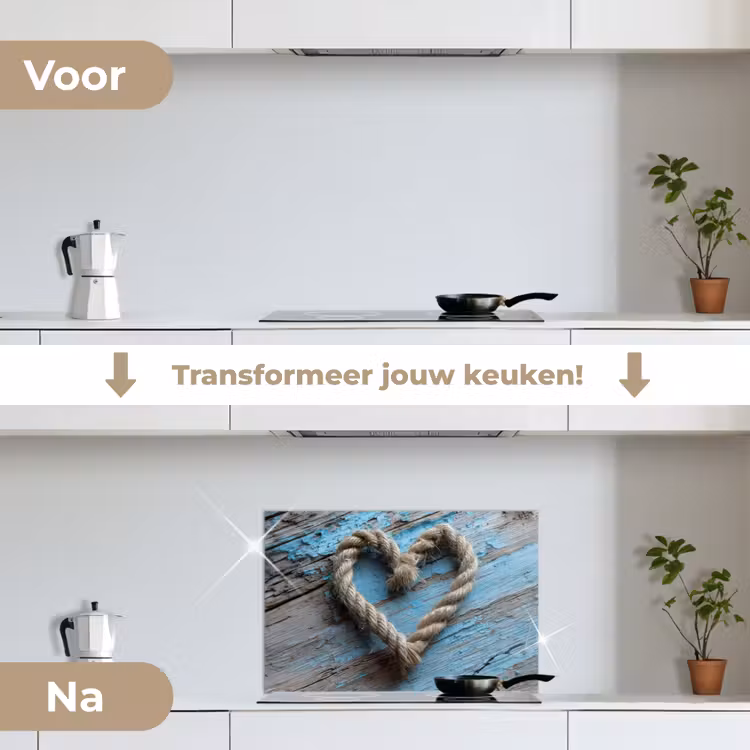 Hart - Touw - Hout - Rustiek keuken achterwand spatscherm klein -voor_na_NL