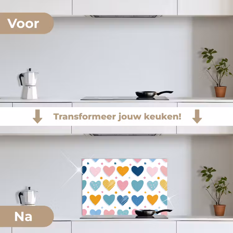Hartjes - Pastel - Patroon keuken achterwand spatscherm klein -voor_na_NL