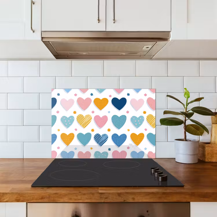 Hartjes - Pastel - Patroon keuken achterwand spatscherm klein -sfeer2