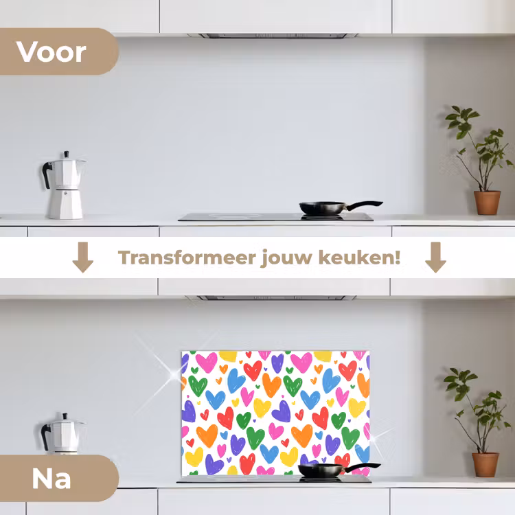 Hartjes - Patroon - Kleurrijk keuken achterwand spatscherm klein -voor_na_NL